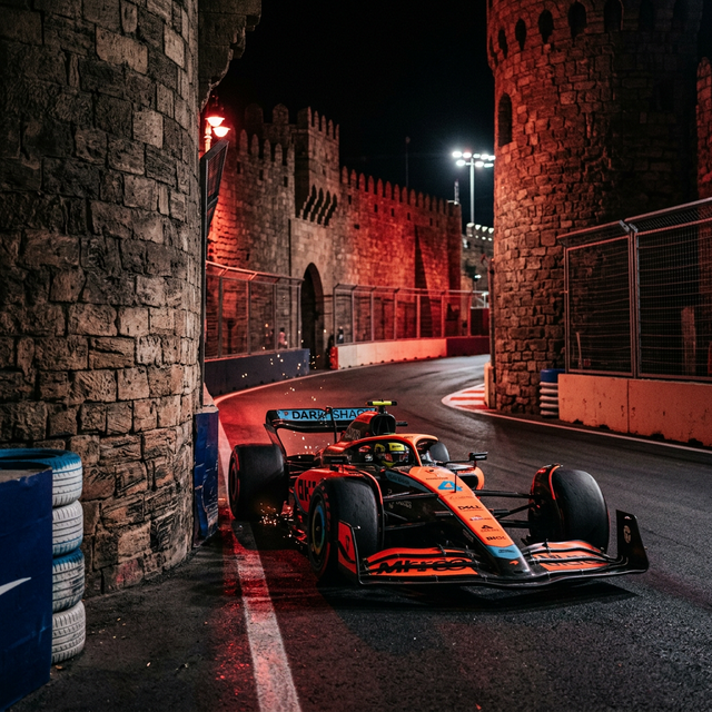 Baku castle section — F1 car through the narrow İçərişəhər walled city