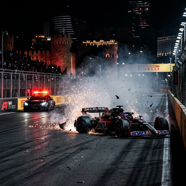 Dramatic F1 incident at Baku City Circuit — safety car and sparks